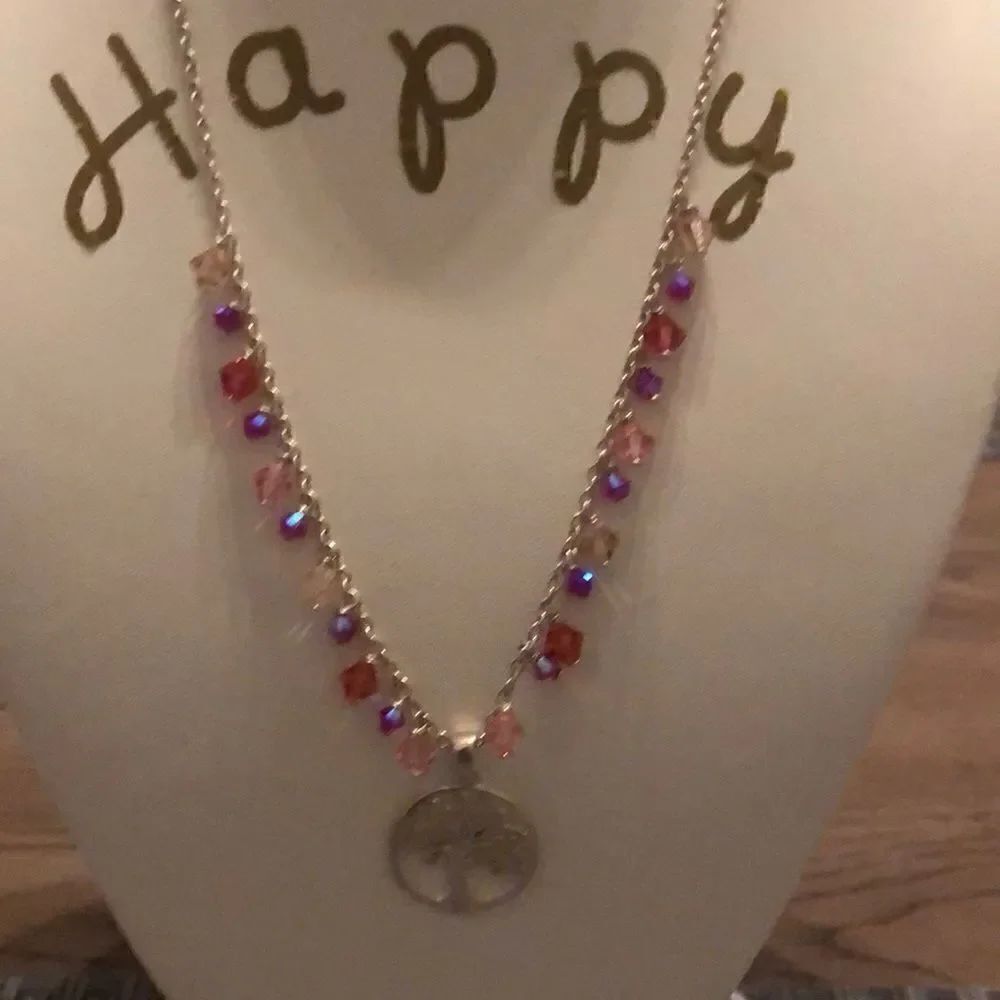 Necklace silver plated Swarovski Crystal Round Tree of life symbol